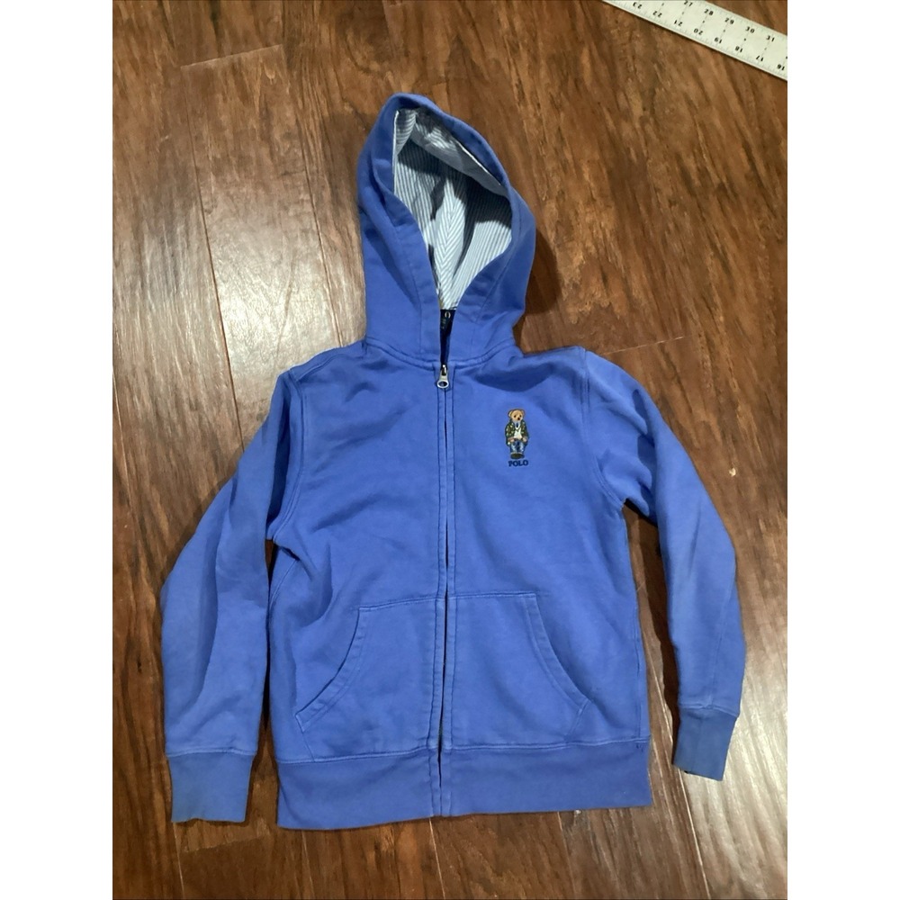 Polo Ralph Lauren Hoodie Boys S (8) Blue Polo Bear Full Zip Sweatshirt Jacket